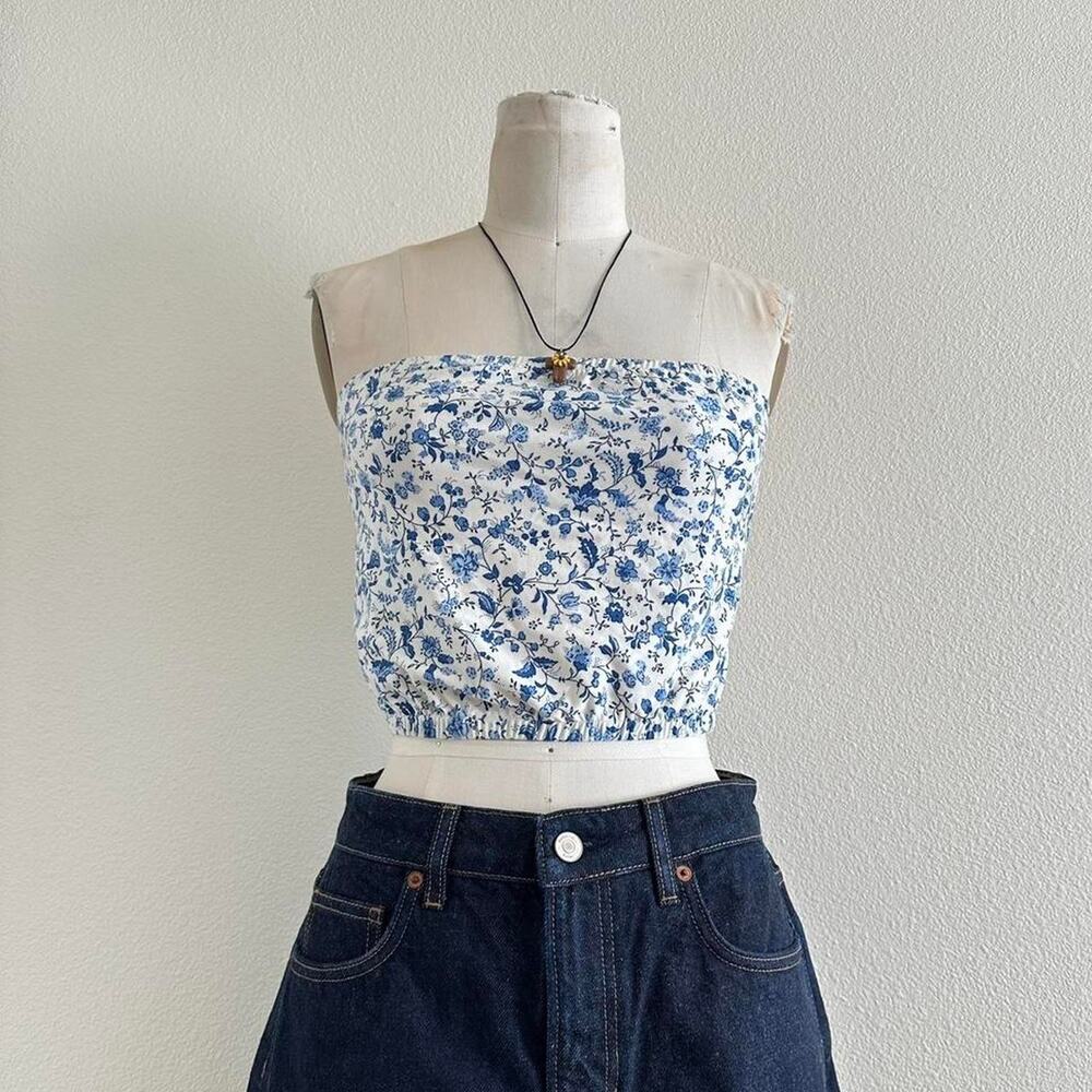 handmade white blue floral bandeau